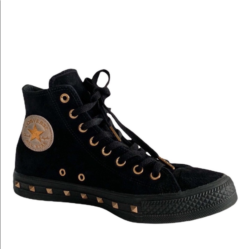 Converse High Top Suede Leather Rose Gold Studded Sneakers